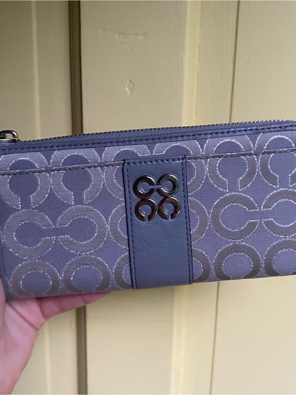 Coach Y2K Gray Wallet with Signature Jacquard & Leather Trim